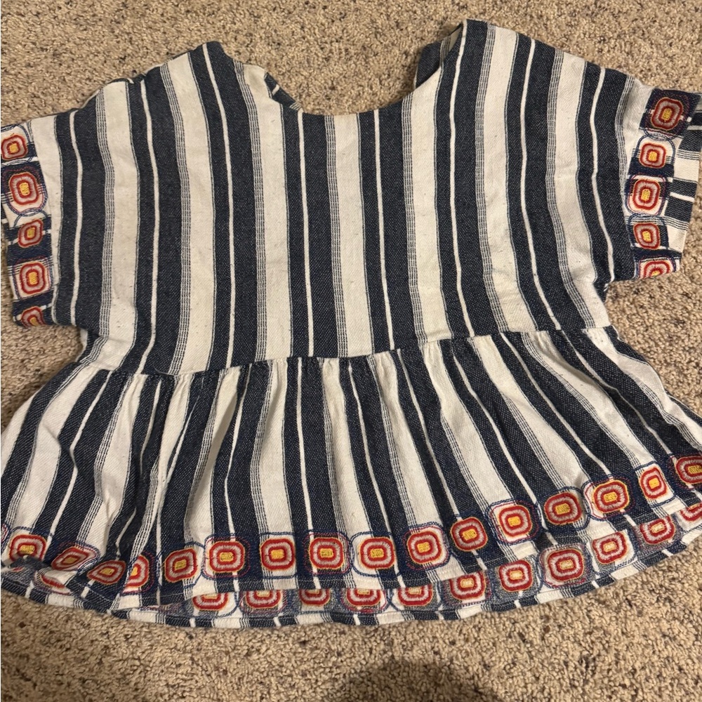 Maeve Denim and Cream Striped Top
